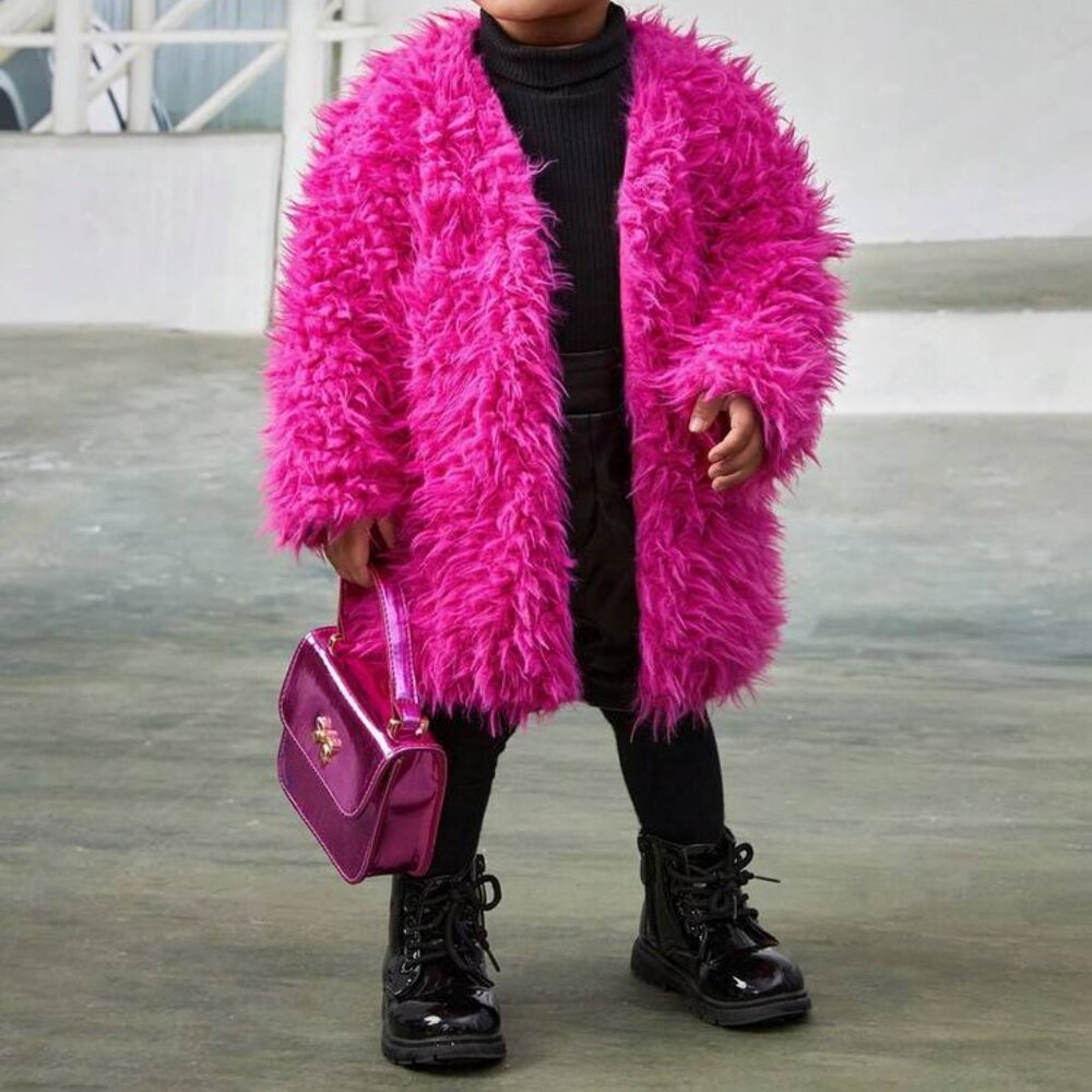 Baby Girls' Pink Furry Mid-Length Coat With Thermal Lining Sz. 18-24 months